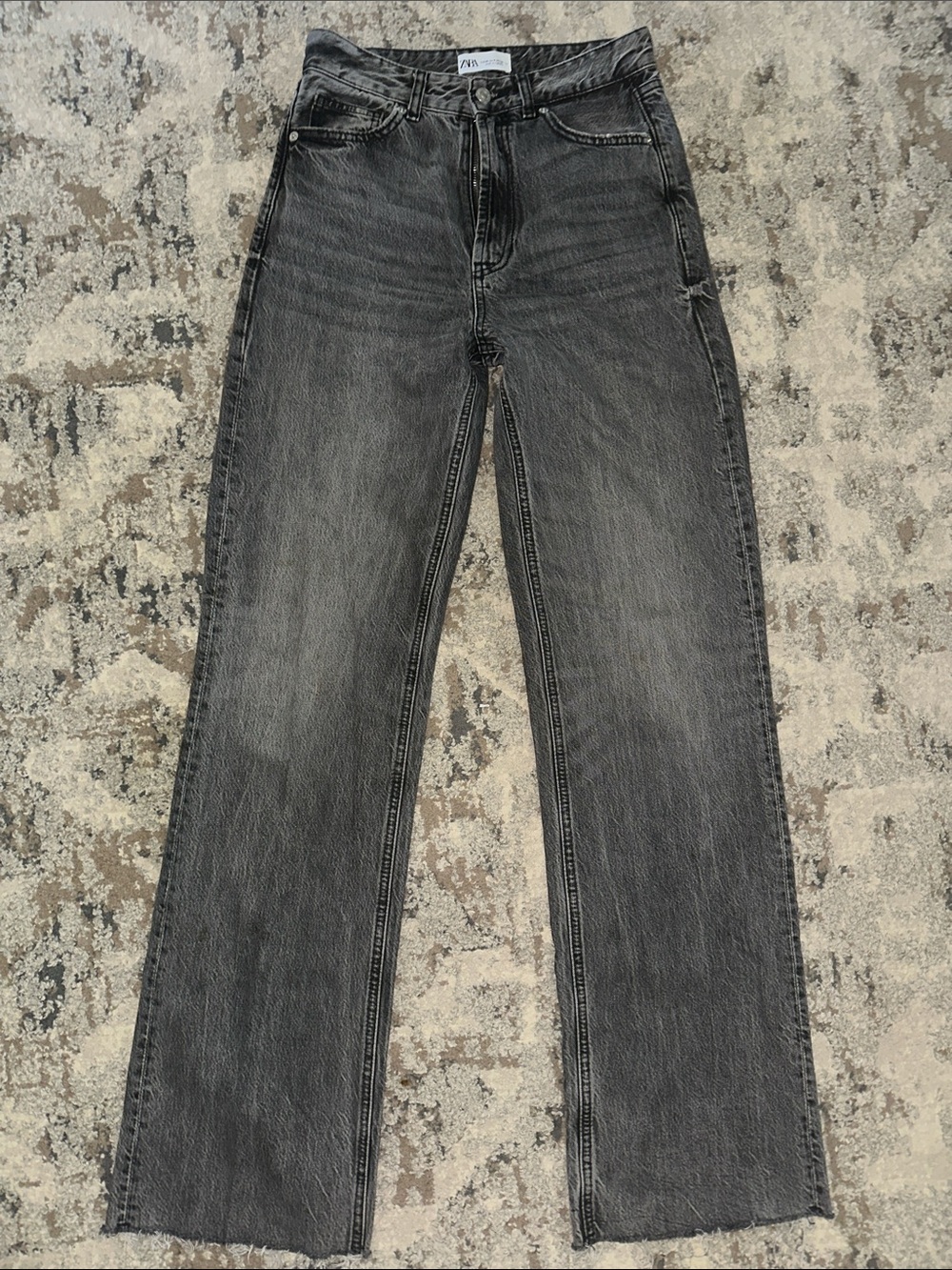 Zara High-Rise Straight Jeans Women 4 Charcoal Gray Like New Faded Denim
